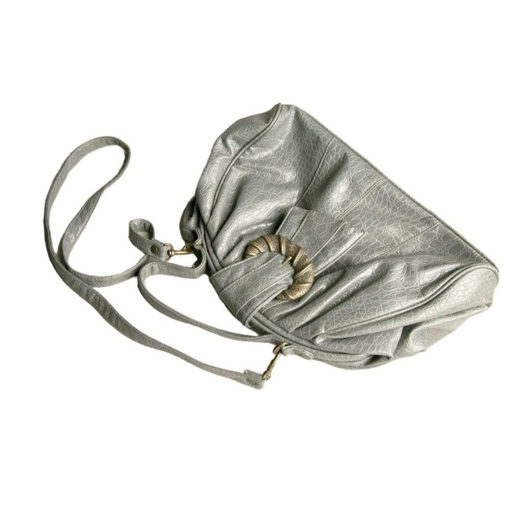 Rivage Vintage Handbag Gray Faux Leather Satchel Bag Shoulder Strap Crossbody